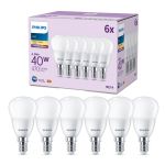 Confezione Multipack 6x Philips Bulbo LED E14 Pera Ghiaccio 5W 470lm - 827 Bianco Molto Caldo
